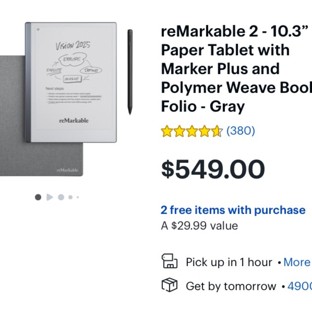 Remarkable 2.  The original paper tablet with gray folio cover.